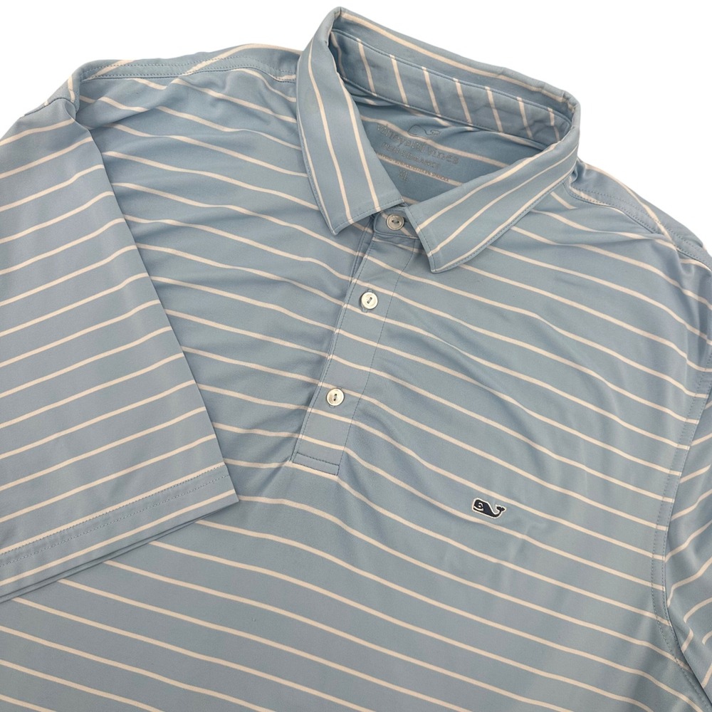 Vineyard Vines Performance Polo Shirt Mens XL Blue White Stripe Golf Cabarrus CC